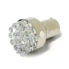 <h1>TURN SIGNAL LED BULB, BAY15S SOCKET. WHITE LIGHT EMITTING</h1>

<p>- Single filament - Replaces #1156 (single filament) turn signal light bulbs - Built with 19 LEDs. Note: May require a load equalizer to correct turn signal indication speed due to the lower current draw.</p>
